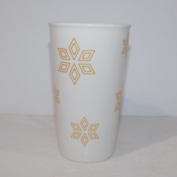 Starbucks 2016 White Gold Christmas Holiday Snowflake tall 18 oz Coffee Mug - Picture 2 of 6
